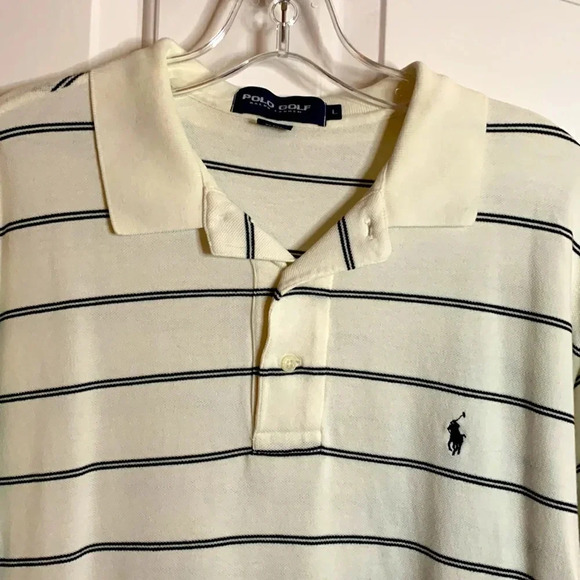 Perfect condition mens Polo Golf Ralph Lauren white with navy blue striped sz L - Picture 2 of 6